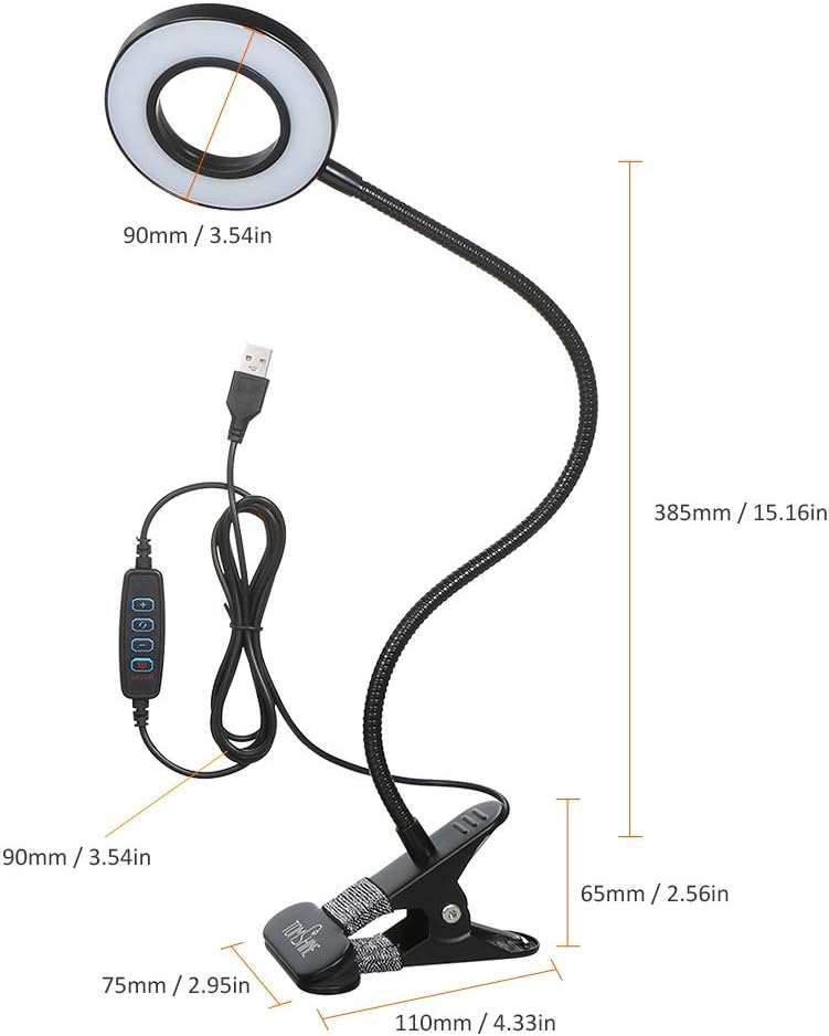 Tomshine Book Light, Metal Clip on Light with 3 Colors, 10-Level Brightness Reading Lamp with Clip for Desk, Bed - - 