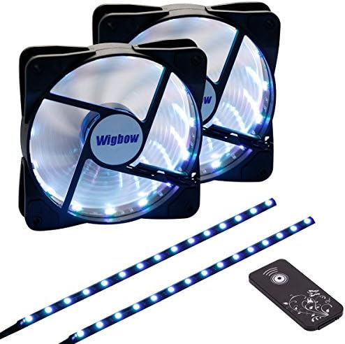 Wigbow 120mm Case Fan Light With 2pcs LED Strip for PC Computer,Infrared Control Low Noise Colorful PC Lighting System(RGB 2PCs 15 Leds 35cm LED Strip,2pcs LED Fan)