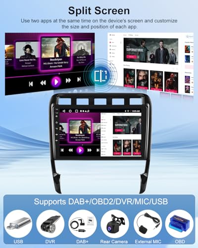 NHOPEEW 2G+64G Android Car Radio for Porsche Cayenne 2002-2010 - Wireless Carplay & Android Auto - 9 Inch Android Stereo with WiFi EQ GPS Mirror Link FM RDS + AHD Camera & Mic