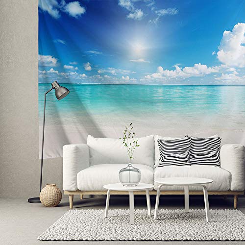 HIYOO Home Nature Art Wall Hanging Fabric Tapestry, Tropical Ocean Sea Coast Beach Waves Theme Design, Decor For Bedroom Living Room Party Background Photography Backdrops 90"W x 71"H - Sunshine Beach
