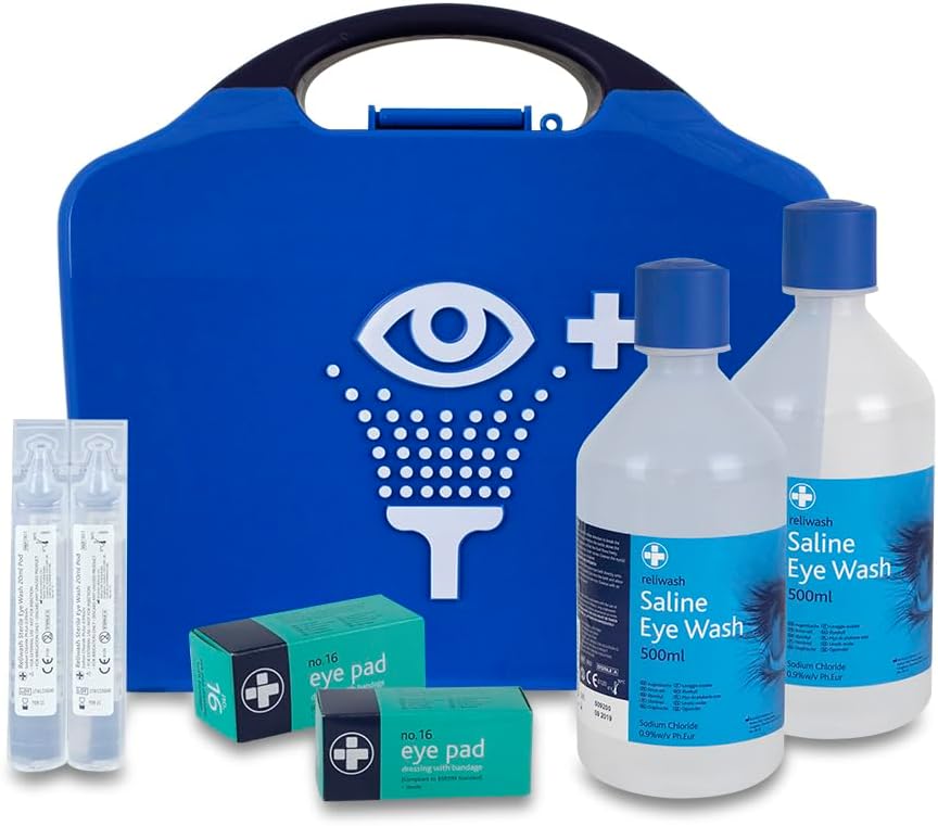 Reliance Medical First Aid Eye Wash Kit 2x500ml Bottles 2x20ml Pods Mirror