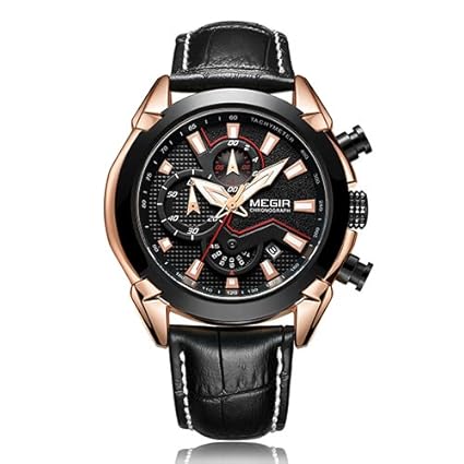 MEGIR Creative Quartz Men Watch Leather Chronograph Army Military Sport Watches