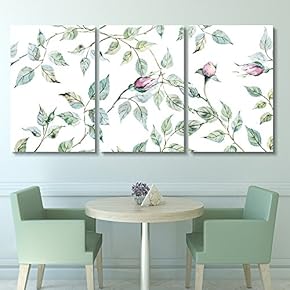 3 Panel Canvas Wall Art - Watercolor Style Roses and Leaves - Giclee Print Gallery Wrap Modern Home Art Ready to Hang - 16"x24" x 3 Panels