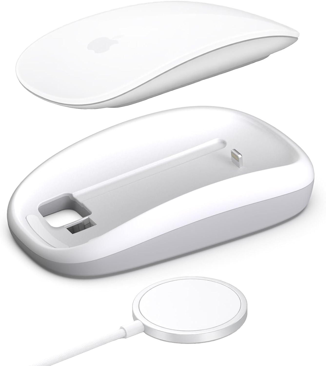 Cevorenx Magic Mouses Charger Base Wireless Charging Dock for Apple Magic Mouse 2 (Lighting), Ergonomic Wand Apple Mouse Grip with MagSafe Charging Support (White),Charger and Mouse not Included