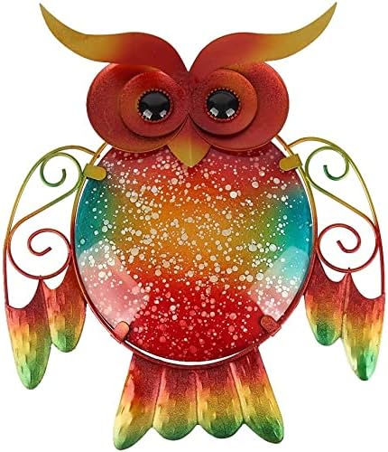 Plaques & Wall Art - HONGLAND Metal Owl Wall Decor Indoor Wall Art Sculpture Outdoor Hanging Glass Decorations for Home Garden
