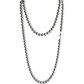 Faux Pearl Necklace for Women White Silver Long Pearl Necklaces Stackable Pearls Beaded Long Necklace Wedding Party Jewelry