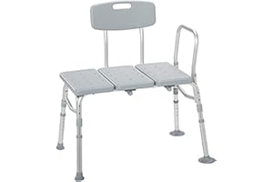 Drive Medical 12011KD-1 Tub Transfer Bench For Bathtub, Height Adjustable Shower Bench with Backrest, Shower Shower Chair Bath Seat for Elderly, Seniors, Arm Support for Transfer, 400 Weight Cap