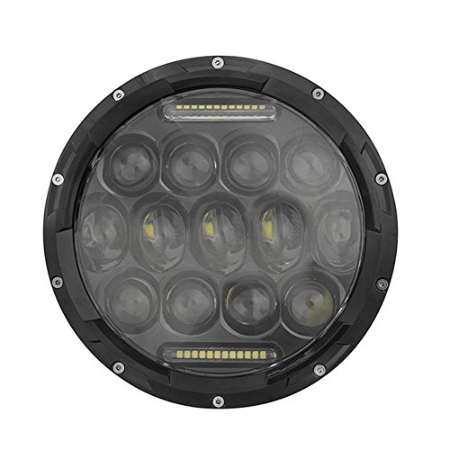 LEDHOLYT 1pcs 7in 75w White LED Round Headlight Offroad Car Lamp High Low Beam Black with Phillips LED Chip