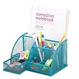 Annstory, Home Office Mesh 1- Drawer Tray Desktop Organizer with 6 Compartments, Blue