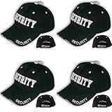 4 Pack Security Hat Baseball Ball Cap Black Embroidered Adjustable 100% Cotton