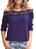 eshion Women Casual Off Shoulder Lace Patchwork Chiffon Tops