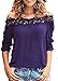 eshion Women Casual Off Shoulder Lace Patchwork Chiffon Tops