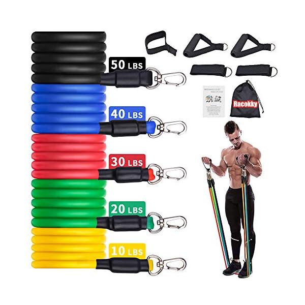 Racokky Exercise Resistance Bands Set Men Home Gym Stretch Training Workout Bands,Portable Fitness Accessories with 5…