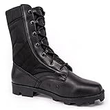 WIDEWAY Men's Military Jungle Boots Full Grain Leather Speedlace Desert Boots Combat Outdoor Work Water Resistant Boots, Black