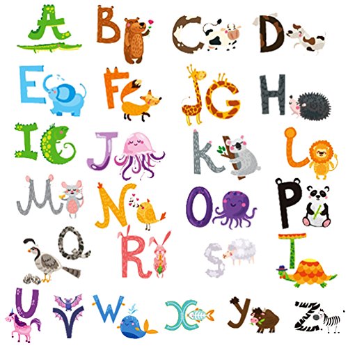 Baby Nursery Animal Alphabet Peel & Stick Kids Wall Decals - Multi-color Educational Wall Art Classroom Stickers for Unisex Nursery Decor by Dekosh