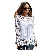 Chen Women White Sheer Sleeve Embroidery Top Blouse Lace Crochet Chiffon Shirt (10)