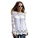 Chen Women White Sheer Sleeve Embroidery Top Blouse Lace Crochet Chiffon Shirt (16)