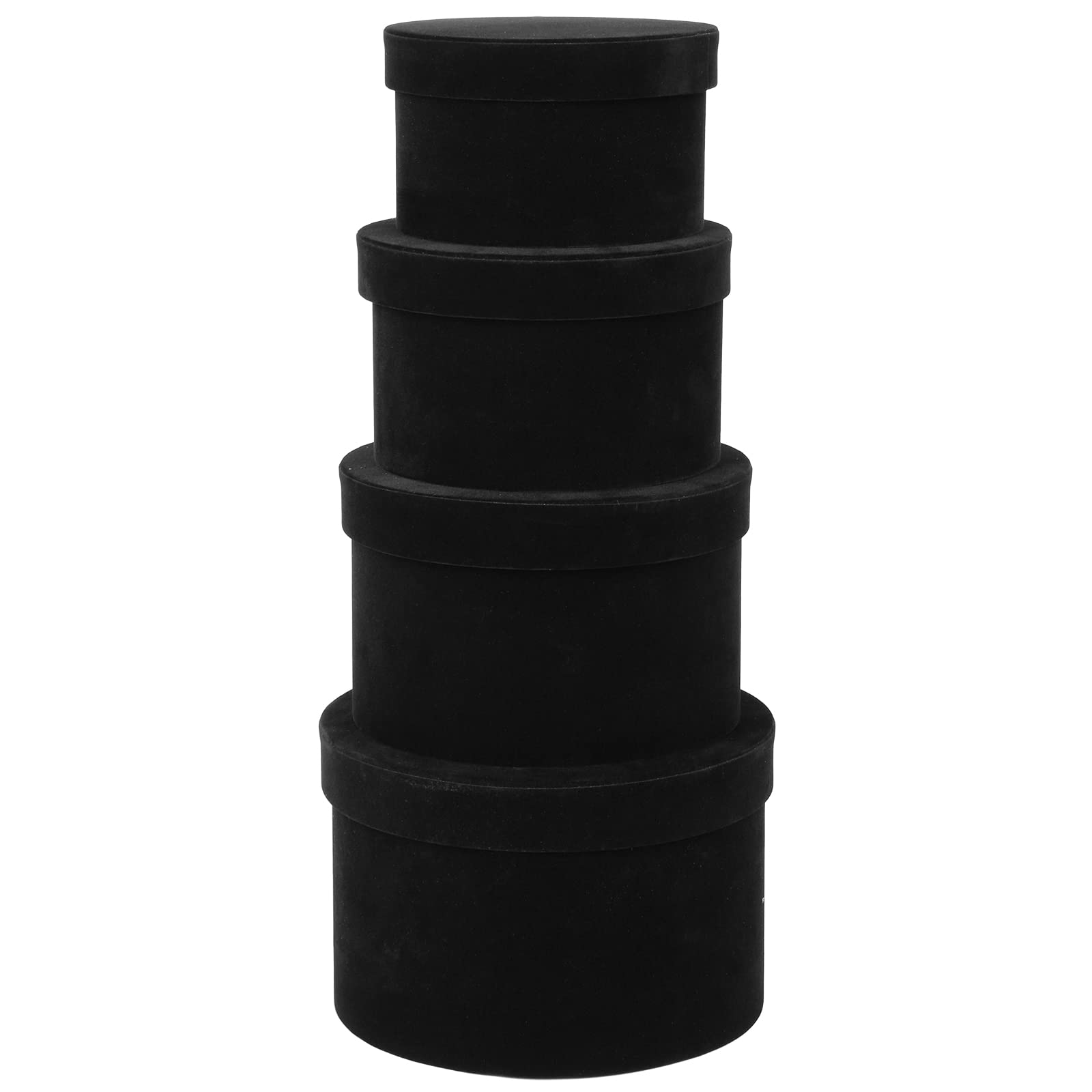 4PCS Gift Boxes with Lids Velvet Gift Box Round Cardboard Box Assorted Sizes Nesting Gift Boxes for Presents, Black Hat Box for Flower Birthday Bridesmaid Wedding Valentines Christmas Halloween Party