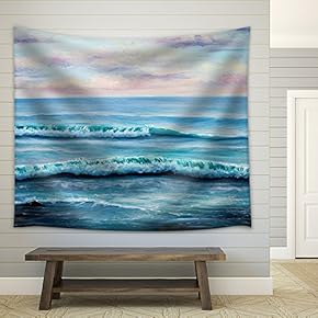 Original Oil Painting Showing Ocean or Sea,Shore or Beach on Canvas - Fabric Wall Tapestry Home Decor - 51x60 inches