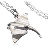 Handmade Blue Manta Ray Glass Pendant Necklace - Blown Art Glass Figurine, Ocean Theme, 18-Inch Rope - View #9