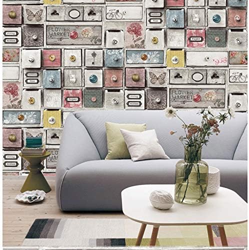 Vintage Trinket Box Retro 3D Small Box Imitation Wood Drawer Wood Grain Wallpaper Distressed Lattice PVC For Home Decoration Restaurant