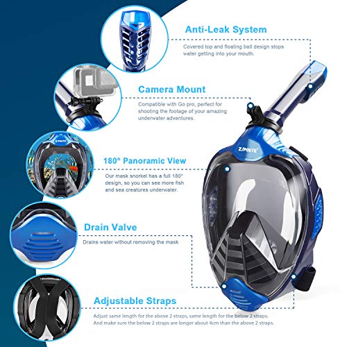ZIPOUTE Snorkel Mask Full Face, Foldable Full Face Snorkel Mask with