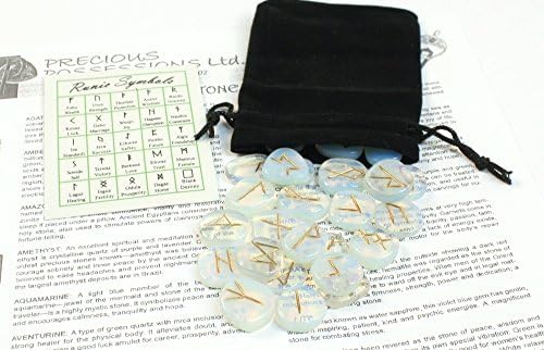 Opalite Rune Stone Set with Chart and Pouch (Black Bag)