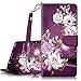 Galaxy Note 9 Case, Hocase PU Leather Full Body Protective Case with Credit Card Holders, Wrist Strap, Magnetic Closure for Samsung Galaxy Note 9 (2018) SM-N960 - Royal Purple/White Flowers