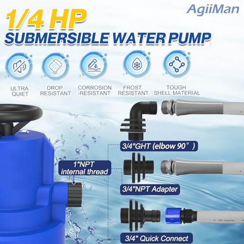 1/4 HP Automatic Submersible Water Pump, 2200 GPH Sump Pump Utility