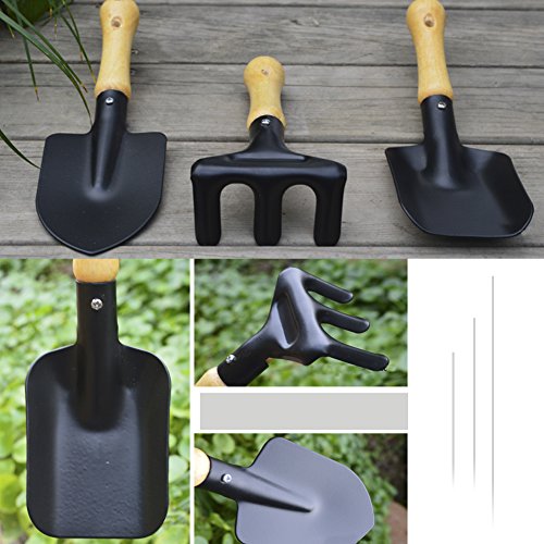 3-Piece Mini Garden Hand Tool Set Wooden Handle Iron Garden Tools Planting Tools Shovel +Spade+ Rake Trowel Wood Handle Metal Head Gardener