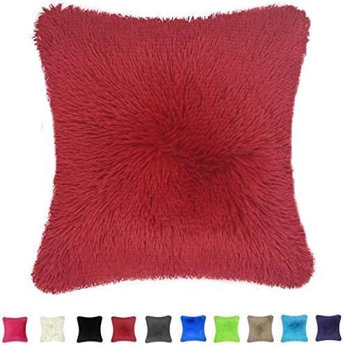 Throw it-Your Super Silky Soft Cozy Faux Fur Square Shaggy Throw Pillow Case Cover 18"x 18", Hand Feeling Fluffy Plush Fuzzy Cushion Case, Home Decor for Sofa Couch Chair Bed Car, Solid Rose Red