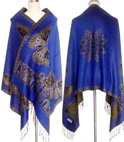 Women's Double-Side Butterfly Peacock Pashmina Scarf Wrap Shawl Cape
