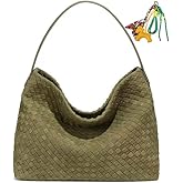 Suede Hobo Bags for Women Fall Woven Purse Slouchy Shoulder Crossbody Bag with Silk Scarf