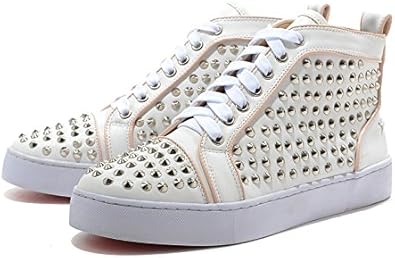 Amazon Christian Louboutin クリスチャンルブタン スニーカー ミドルカット スタッズ 白 ハイカット スニーカー ホワイト レディース メンズ フラット ペアルック 並行輸入品 40約25 0cm男性用 ホワイト Christian Louboutin スニーカー