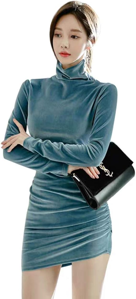 Amazon キャバドレス ミニ タイトワンピース タートルネック レディース ン 紺 セクシー ワンピース ワンピース フォーマル 韓国 ファッション ワンピース レディース ワンピース チュニック 通販
