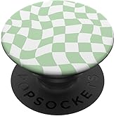 Wavy Checkered Light Green Checkerboard Pattern PopSockets Adhesive PopGrip