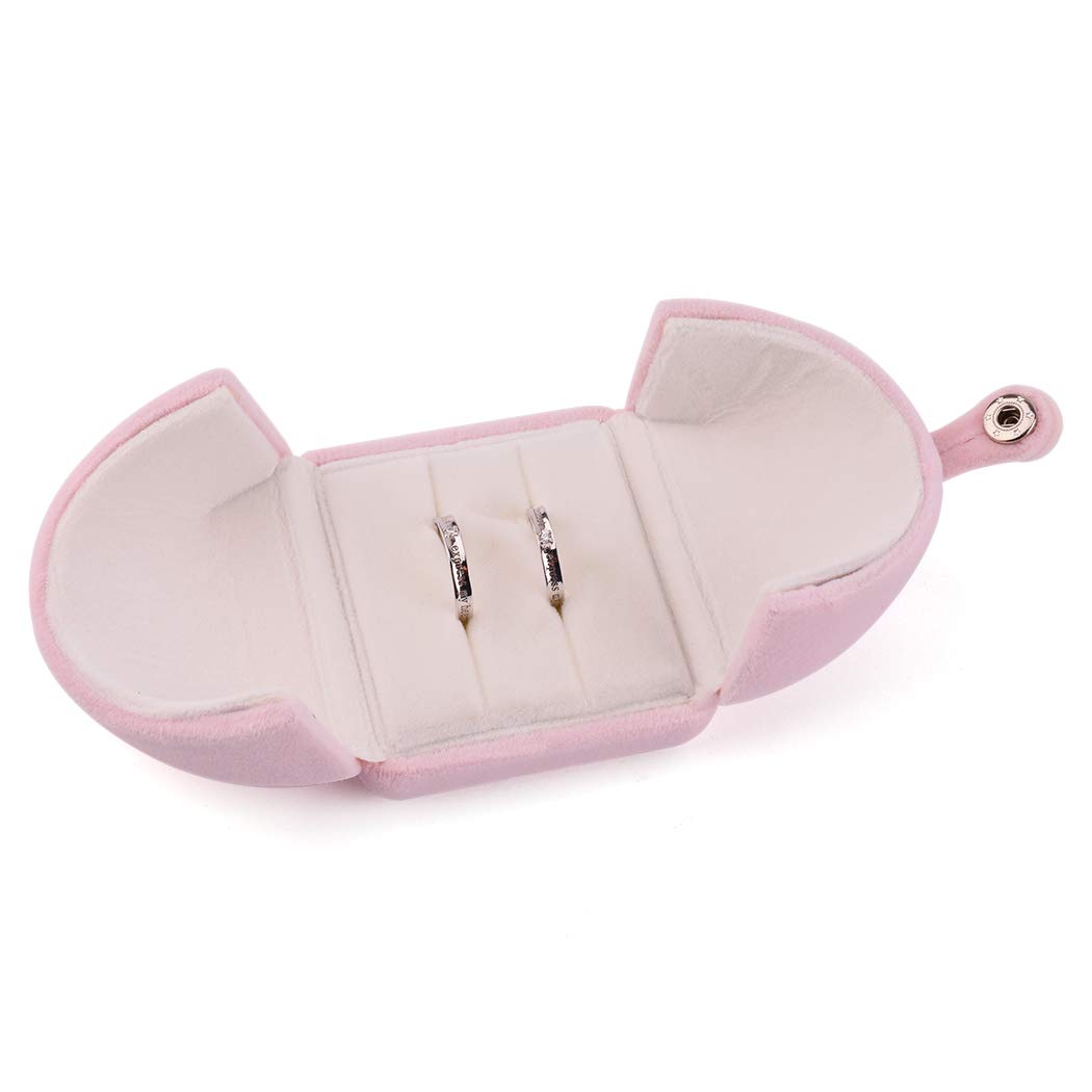 iSuperb Ring Boxes Pink Double Jewellery Box with Button Velvet Jewellery Organiser for Ring personalised Gift Packing Boxes Birthday Anniversary Wedding Valentine's Day