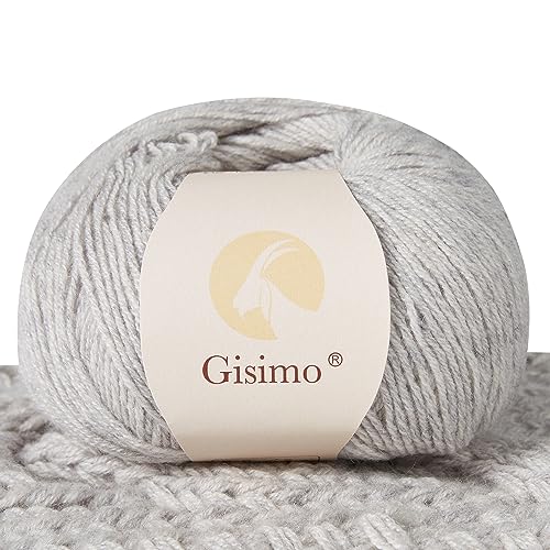 Gisimo 100% Inner Mongolian Cashmere Yarn, 6-Ply Luxurious and Soft Yarn for Hand Knitting & Crocheting (Light Gray, 1 Ball)