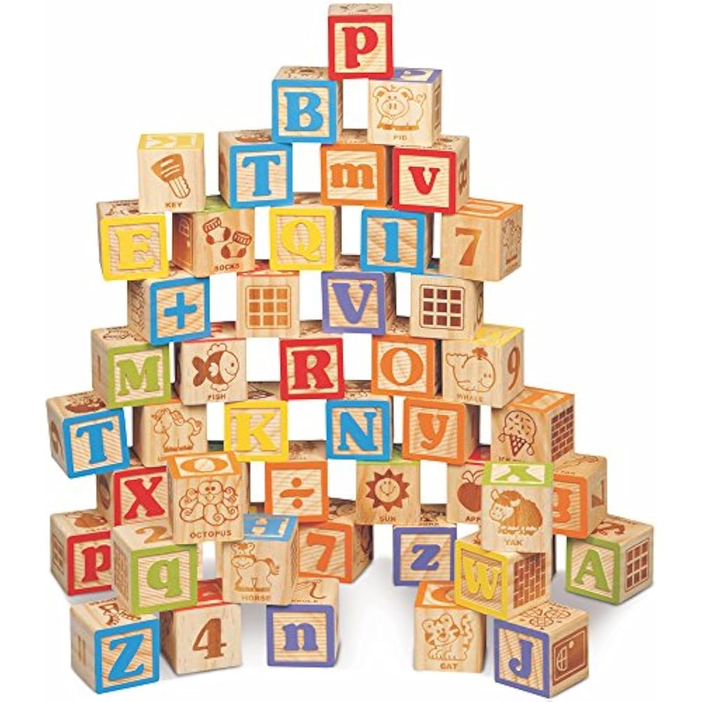 Maxim Deluxe Wooden ABC Blocks. ExtraLarge Engraved Baby Alphabet