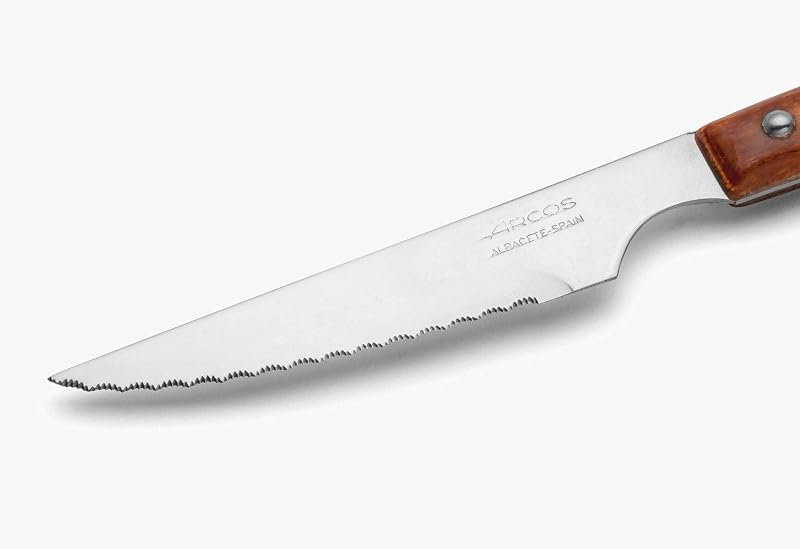 Steakmesser-Set 6-teilig - Perlschliffklinge zum Schneiden und Filetieren von Fleisch, Edelstahlklinge und Griff aus Buchenholz - Serie Mesa