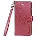 iPhone 7 Plus Case, iPhone 8 Plus Case, Moze iPhone 7 Plus Wallet Case [4 Card Slots ] [Wrist Strap] [Stand Feature] PU Leather Flip Wallet Case Cover for iPhone 7 Plus/iPhone 8 Plus - Wine Red