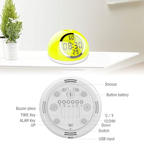 Sunrise Alarm Clock, Kids Alarm Clock, [2018 New] Wake-Up Light Digital Clock 6 Nature Sounds with Gesture Sensing and Snooze Function for Bedrooms, Kids, Heavy Sleepers (White)