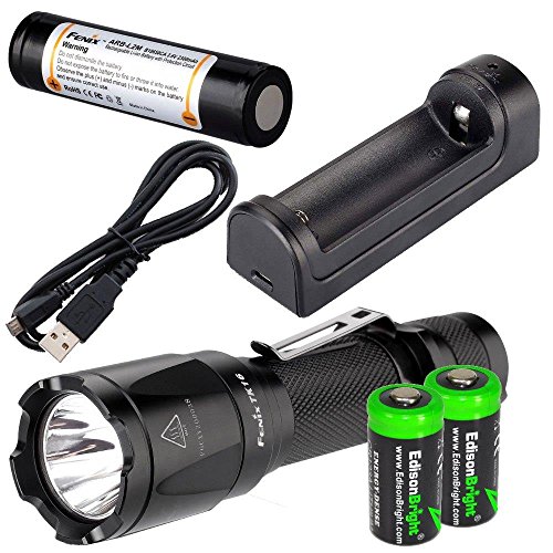 EdisonBright Fenix TK16 1000 Lumens Cree XM-L2 (U2) LED Tactical Flashlight with Fenix ARB-L2M 18650 2300mAh Li-ion Rechargeable Battery, Fenix are-X1 Charger and 2 X CR123A Lithium Batteries Package