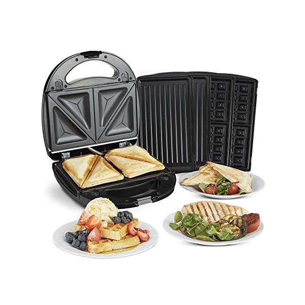 VonShef-3-in-1-Sandwich-Toaster-Waffle-Maker-Grill-Dual-Plate-Press-for-Toasties-Paninis-Snacks-Easy-to-Use-Clean-Non-Stick-Interchangeable-Plates-Compact-Portable-Size--Black-700W VonShef Waffle Maker 3 in 1 – Sandwich Toaster, Panini Press, Waffle Iron with Non-Stick Easy Clean Removable Plates…