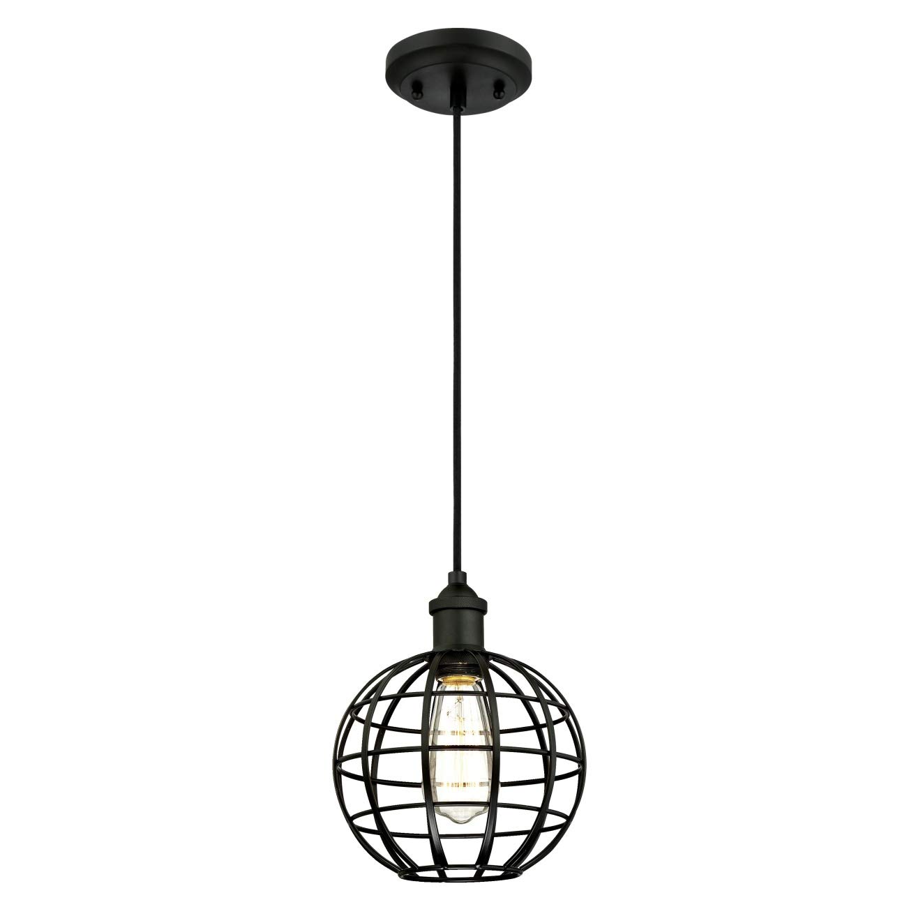 61050 One-Light Indoor Pendant, Matte Black Finish with Globe Cage Shade