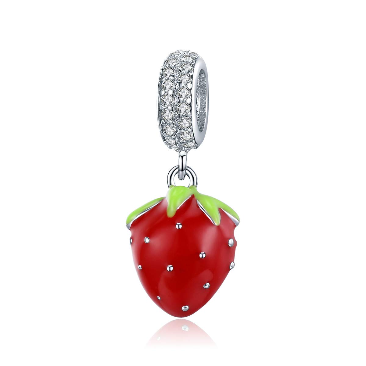Fruit Charm 925 Sterling Silver Red Enamel Charm Fruit Bead Christmas Charm for Pandora Bracelets (Strawberry Charms)