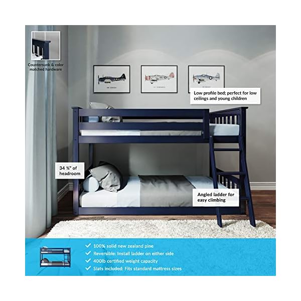 Max & Lily Low Bunk Bed, TwinOverTwin Wood Bed Frame for Kids with
