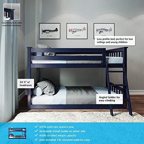 Max & Lily Low Bunk Bed, TwinOverTwin Wood Bed Frame for Kids with