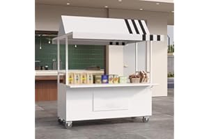 Mobile Food Display Stand, Lockable Wheels, Portable Shopping Cart With Canopy, Outdoor Stall For Markets, Street, And Events