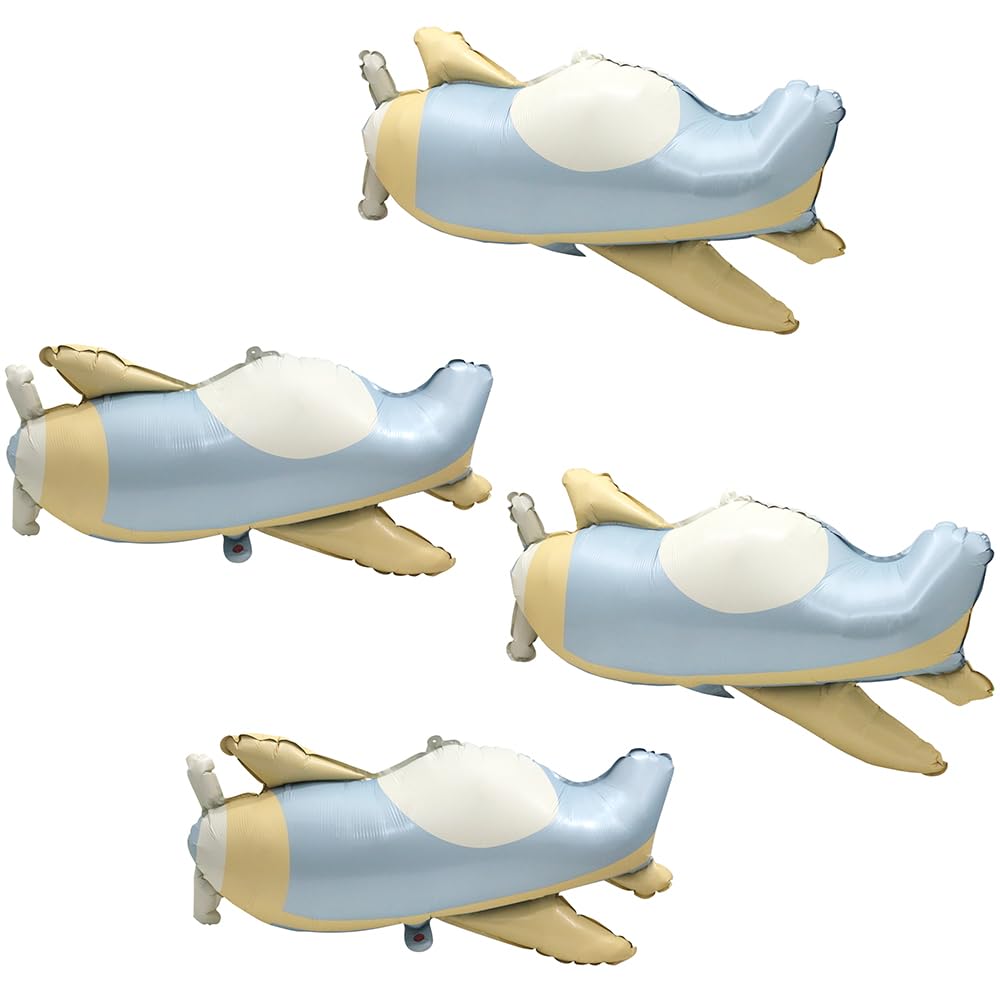 Photo 1 of 4D Cartoon Matte Plane Balloon Transportation Airplane Helicopter Party Supplies, 4 Pack Flying Plane Balloons Fighter Copter Aircraft Mylar Balloons Fighter Jet Airplane Aviator Adventure Decoration